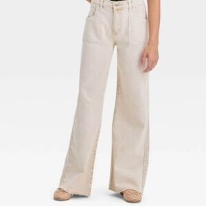 Art Class Khaki Tan Beige Wide Leg Raw Hem Pants